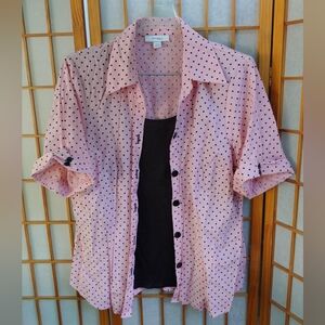 Dressbarn Retro Pink and Black Polka Dot Short Sleeve Blouse | Sz 18 / 20 Plus
